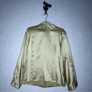 Nicole Summers 100% Silk Champagne Gold Blouse Zip Neck Long Sleeve Size 12